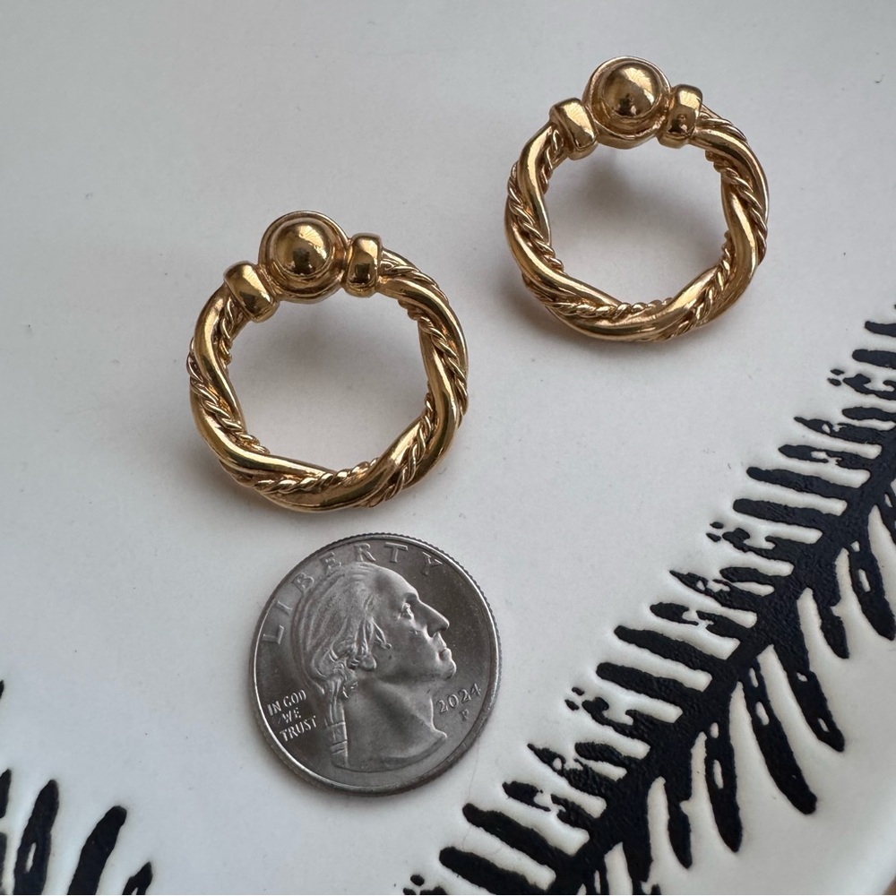 Vintage Monet Gold-Tone Twisted Hoop Earrings - Picture 2 of 6